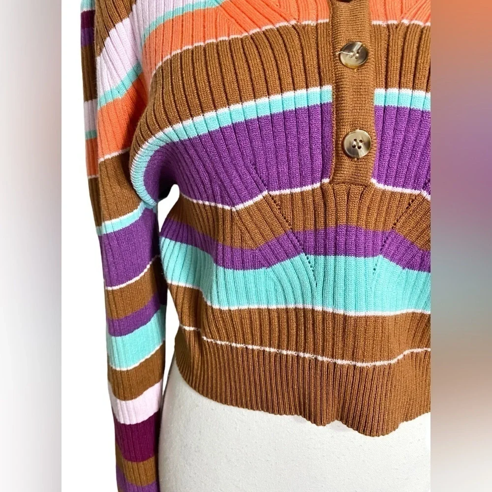 White Birch Striped Long Sleeve Cropped Sweater - Picture 5 of 12